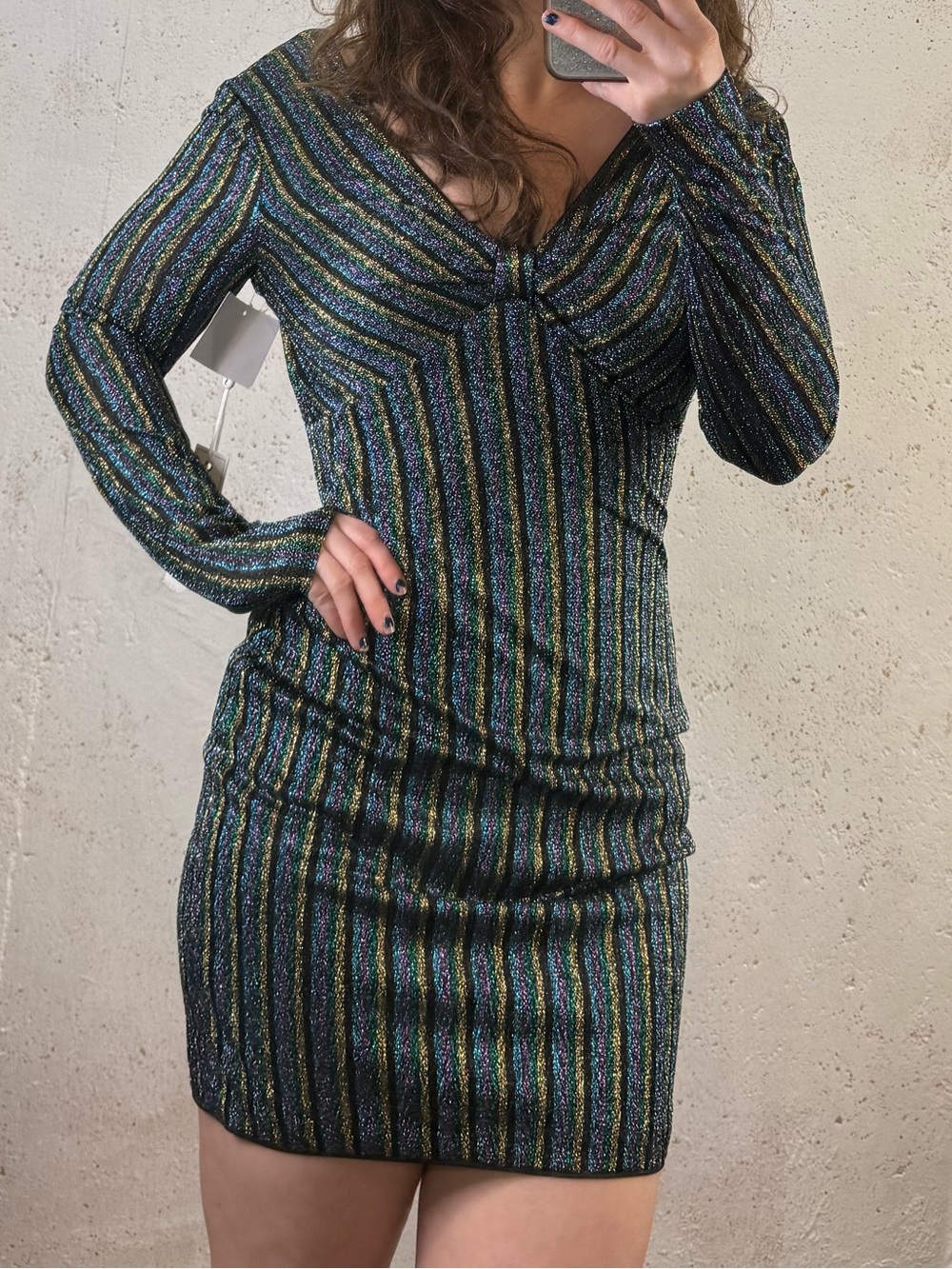 Siena Metallic Stripe Long Sleeve Dress Rainbow NEW With Tags Size Small
